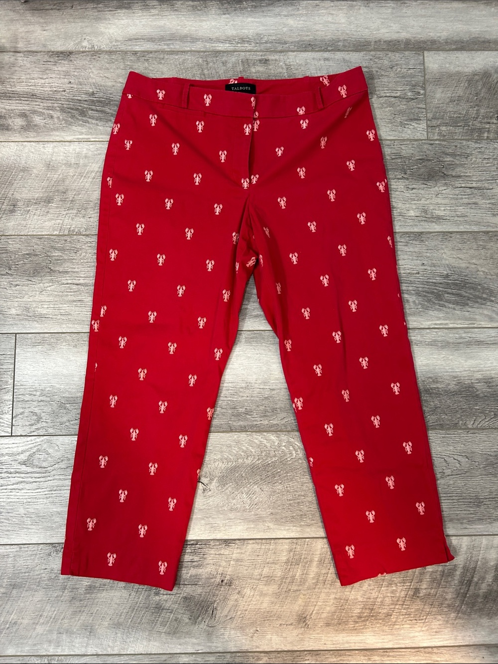 Talbots Red Chino Pants with White Lobster Embroidery